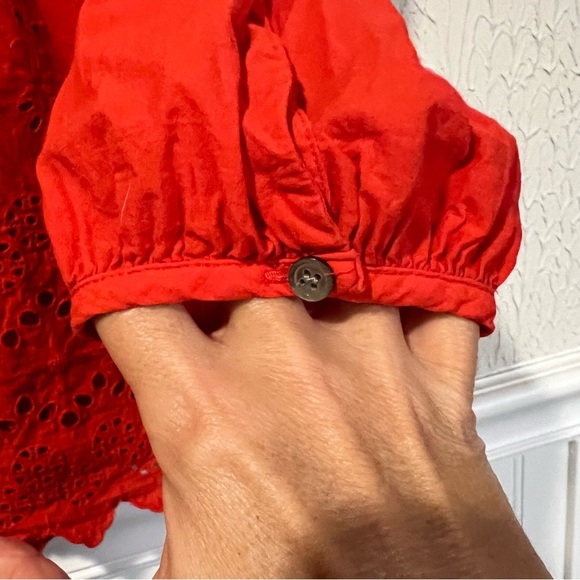 Madewell Bright Red Eyelet Lattice Cotton top size small - Picture 5 of 16